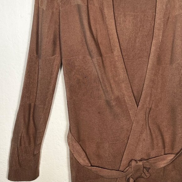 Carol Rose Womens M Brown Hooded Open Front Cardigan Sweater Tie Belt Warm Cozy - Picture 5 of 16